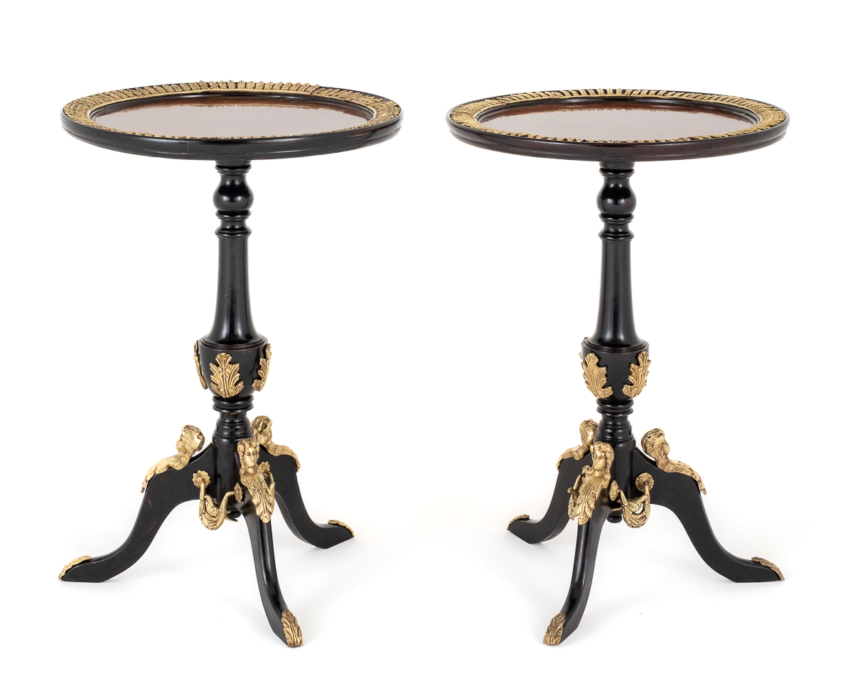 Unusual Pair of French Ebony and Gilt Wine Tables available from philiphuntantiques.co.uk #Norwich #Norfolk #antiquedealersofnorfolk #winetable #pairofwinetables #antiquefurniture #antiquesandinteriors #decorativefurniture #sidetables