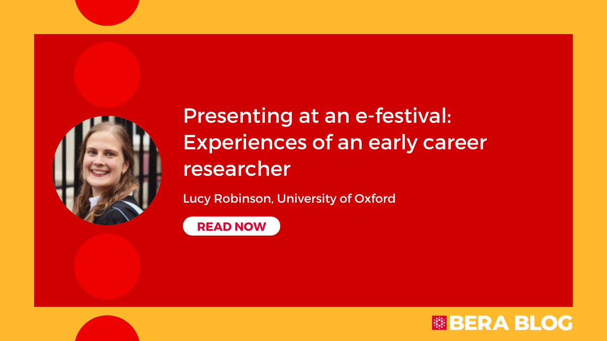 BERA (@beranews) on Twitter photo 📝 NEW BLOG POST
Presenting at an e-festival: Experiences of an early career researcher
<a href="/LucyGBRobinson/">Lucy Robinson</a> <a href="/ReesCentre/">Rees Centre</a> <a href="/OxfordDeptofEd/">Department of Education, University of Oxford</a>
Read here: bera.ac.uk/blog/presentin… 📝 NEW BLOG POST
Presenting at an e-festival: Experiences of an early career researcher
<a href="/LucyGBRobinson/">Lucy Robinson</a> <a href="/ReesCentre/">Rees Centre</a> <a href="/OxfordDeptofEd/">Department of Education, University of Oxford</a>
Read here: bera.ac.uk/blog/presentin…