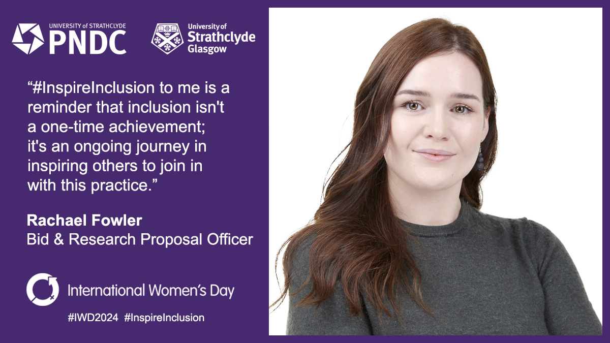 Today is @womensday, and we celebrate #IWD2024 by getting to know Rachael Fowler, who holds a dual role as the Bid & Proposals Officer for both PNDC and the Institute for Energy and Environment (InstEE), @UniStrathclyde. Read more: ➡️ pndc.co.uk/meet-the-team-… #InspireInclusion