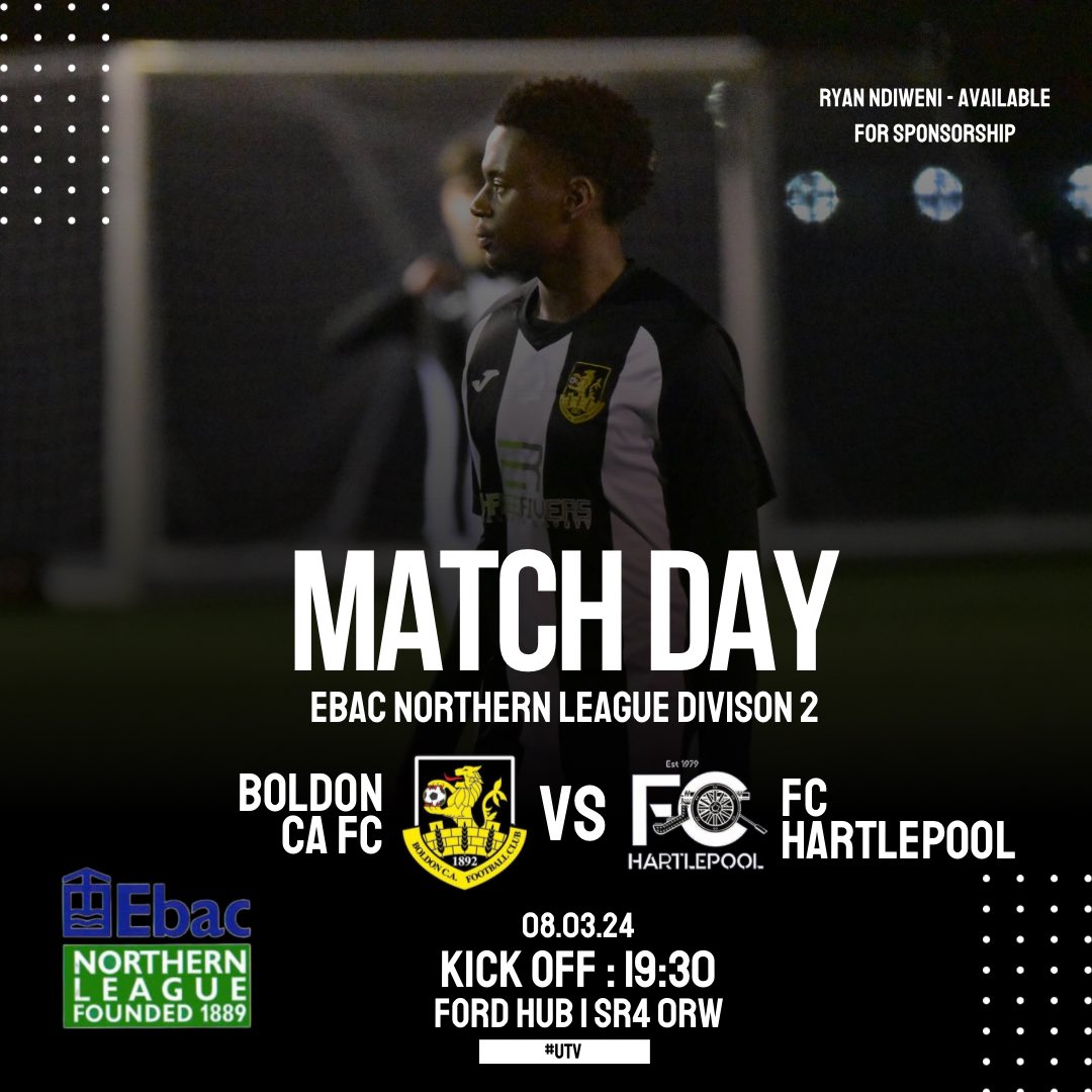 CABoldon's tweet photo. 𝐈𝐓𝐒 𝐌𝐀𝐓𝐂𝐇𝐃𝐀𝐀𝐀𝐀𝐀𝐘

The lads host @FC_Hartlepool tonight at the Ford Hub! Match info👇

🆚 FC Hartlepool
🕒 19:30
🏟️ Ford Hub
📍 SR4 0RW
📲 Live match updates on X
🏆 Ebac Northern League Division 2
📸 Sean Harrison
💫 Ryan Ndiweni (If you would like to sponsor Ryan, get in touch!)

#BOLvHAR // #BoldonCA