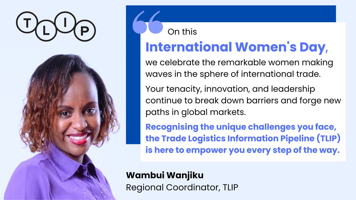 Happy International Women's Day from TLIP! ♀️✨️ We're committed to enhancing inclusivity in trade by breaking down barriers and enabling access to global markets. #InternationalWomensDay2024 #TradeInclusivity #TLIP #WomenEmpowerment #WomenInTrade @pwwanjiku