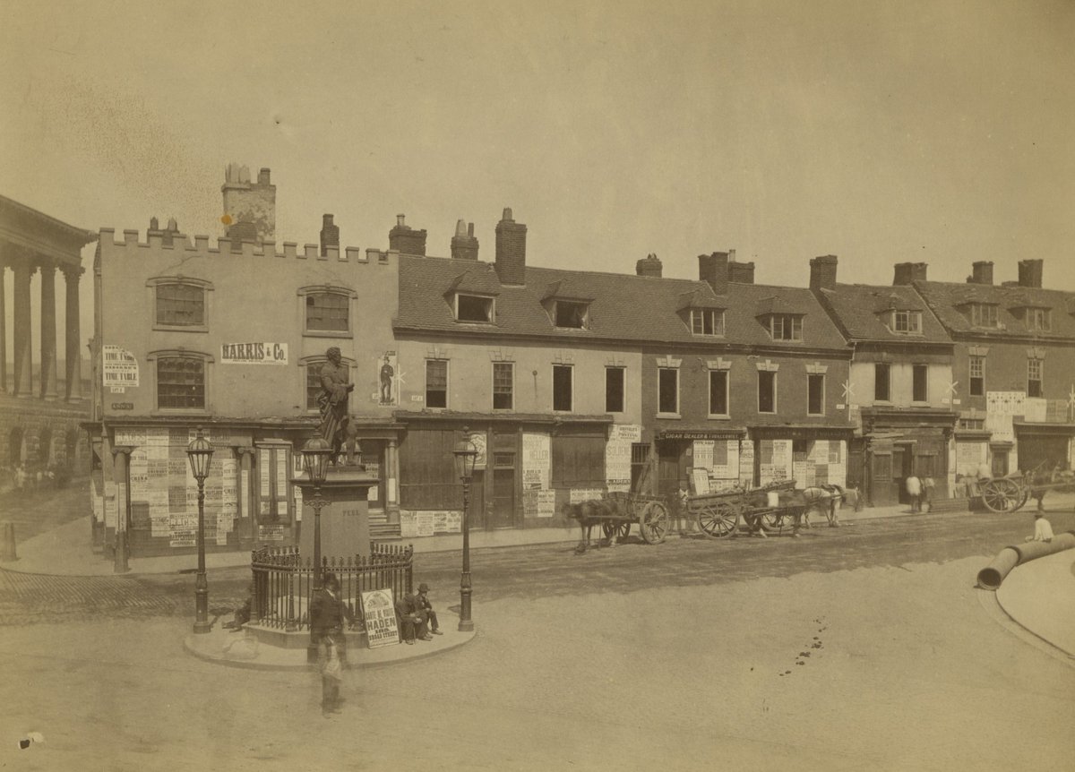 TheIronRoom's tweet photo. #PhotoFriday. Ann Street which latterly became Victoria Square and Colmore Row in 1873 just prior to the demolition of buildings. The Town Hall is just visible on the left of the photograph. Colmore Row 133 @LibraryofBham https://t.co/Rme2uYwSrm