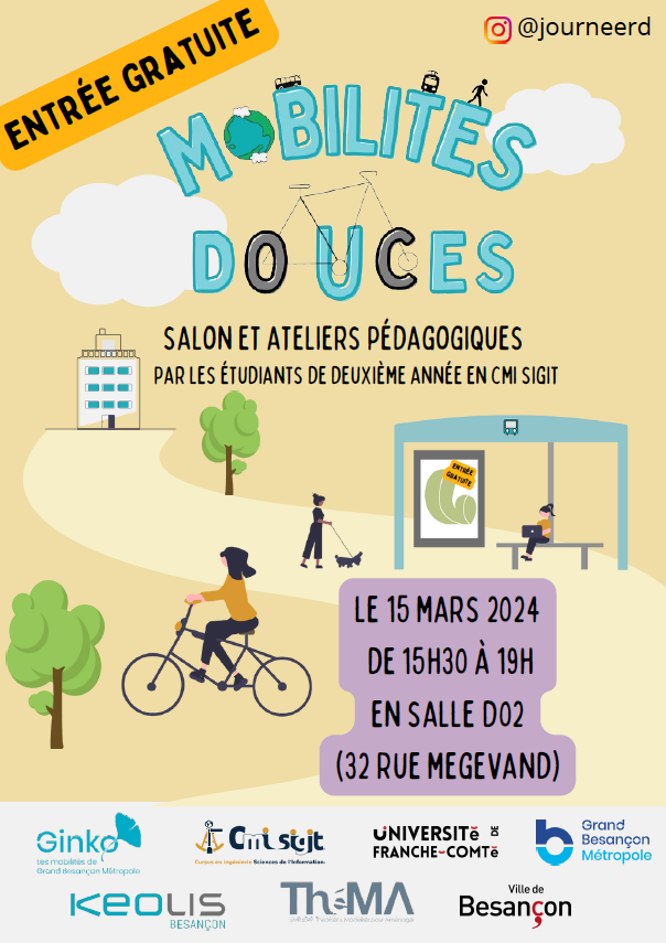Laboratoire ThéMA (@labothema) on Twitter photo Les étudiants de géographie L2 CMI animent un atelier pédagogique sur les mobilités douces. 🚶♀️🏃♀️🚴♀️
Rendez vous le 15 mars entre 15h30 à 19h à l'UFR SLHS, 32 rue megevand <a href="/fc_univ/">université de Franche-Comté</a> Les étudiants de géographie L2 CMI animent un atelier pédagogique sur les mobilités douces. 🚶♀️🏃♀️🚴♀️
Rendez vous le 15 mars entre 15h30 à 19h à l'UFR SLHS, 32 rue megevand <a href="/fc_univ/">université de Franche-Comté</a>
