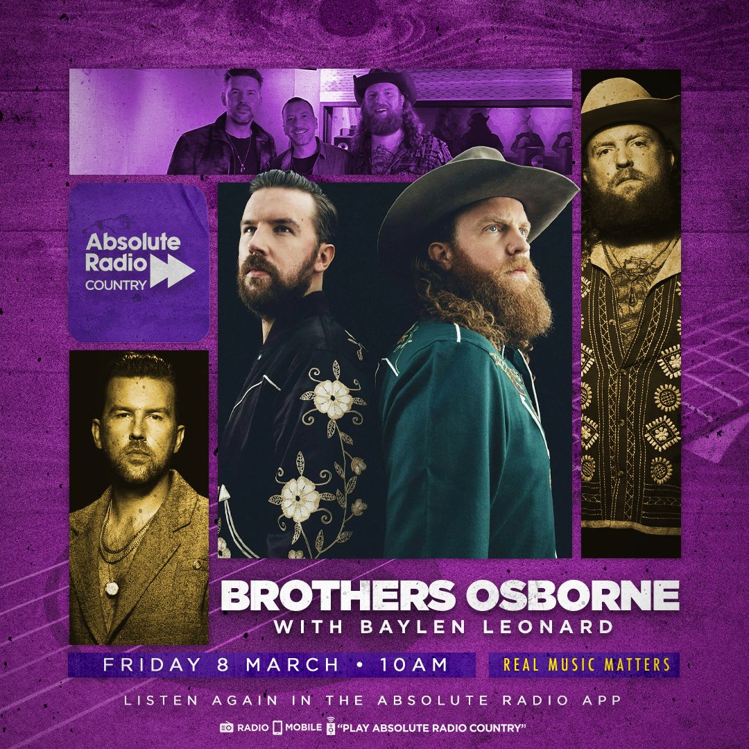Absolute Radio Country (@arcountry) on Twitter photo Kickstart the first day of @C2CFestival with <a href="/HeyBaylen/">Baylen Leonard</a> as he catches up with <a href="/brothersosborne/">Brothers Osborne</a>. They'll be talking all about being over in the UK, the atmosphere backstage and more.
Listen from 10am or catch-up: 👉bit.ly/AbsoluteRadioC… Kickstart the first day of @C2CFestival with <a href="/HeyBaylen/">Baylen Leonard</a> as he catches up with <a href="/brothersosborne/">Brothers Osborne</a>. They'll be talking all about being over in the UK, the atmosphere backstage and more.
Listen from 10am or catch-up: 👉bit.ly/AbsoluteRadioC…