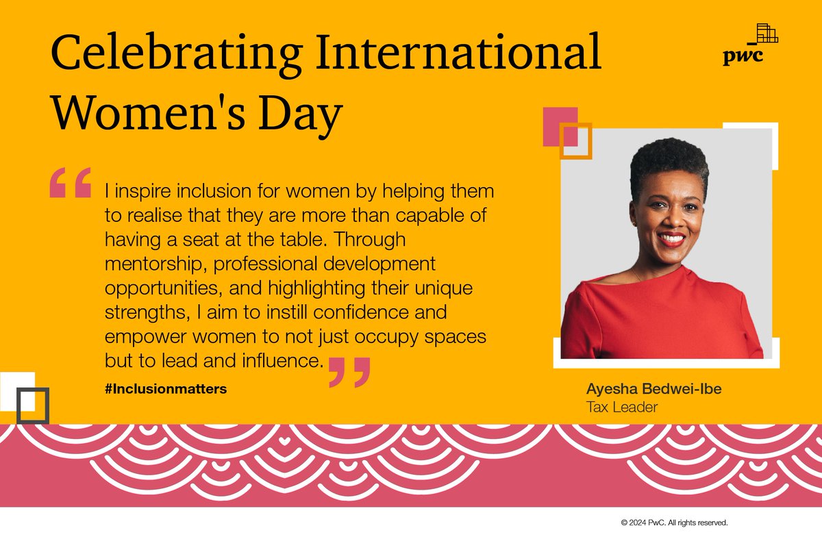 Today, we join the global community in commemorating the achievements and advancements of women during International Women’s Day.

#PwCProud #InclusionMatters #GenderBalance #Equality