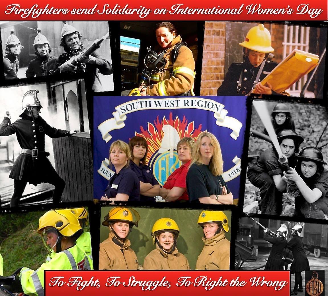 Firefighters in solidarity on International Women's Day. To Fight, to Struggle, to Right the Wrong - @FBUNWC Best wishes & solidarity to Sisters everywhere.