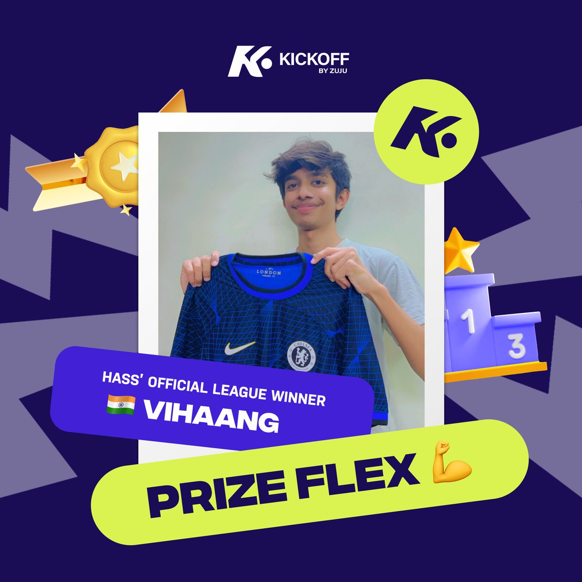 kickoffbyzuju's tweet image. 𝐏𝐑𝐈𝐙𝐄 𝐅𝐋𝐄𝐗 💪 Dedicated user Vihaang from India topped the leaderboard in Hass’ Official League and won himself Chelsea’s 23/24 Away jersey! Congratulations!

We have MANY more prizes up for grabs! Join our free-to-play prediction leagues NOW: bit.ly/ZujuAvailableL…