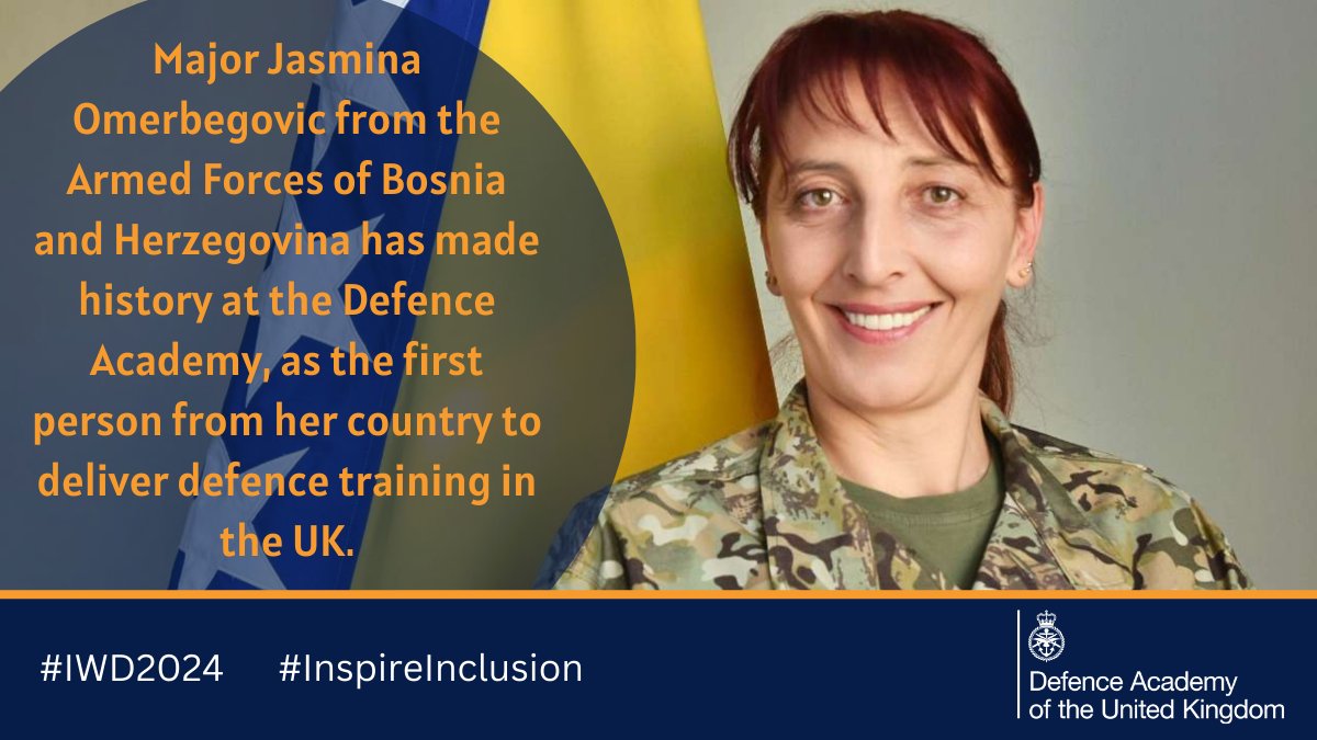 🇧🇦Major Jasmina Omerbegovic from the Armed Forces of Bosnia and Herzegovina has made history at the Defence Academy, as the first person from her country to deliver defence training in the UK 👉ow.ly/vKlb50QOr5I #InspireInclusion #IWD2024