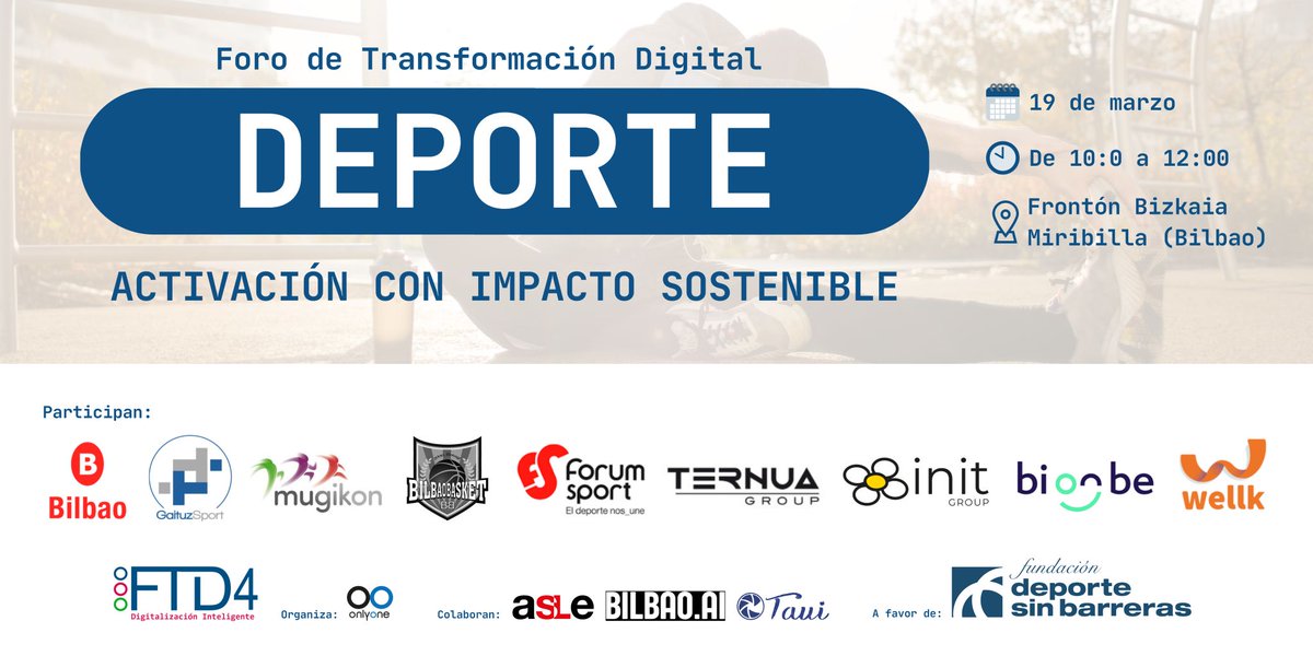 Foro de Transformación Digital 2024 centrado en el #Deporte: Activación con impacto sostenible. 

Como #Dircom de <a href="/inithealth/">inithealth</a> (<a href="/Grupo_init/">Grupo Init</a>) participaré en esta jornada el 19 de marzo en el Frontón Bizkaia (Miribilla) de Bilbao.