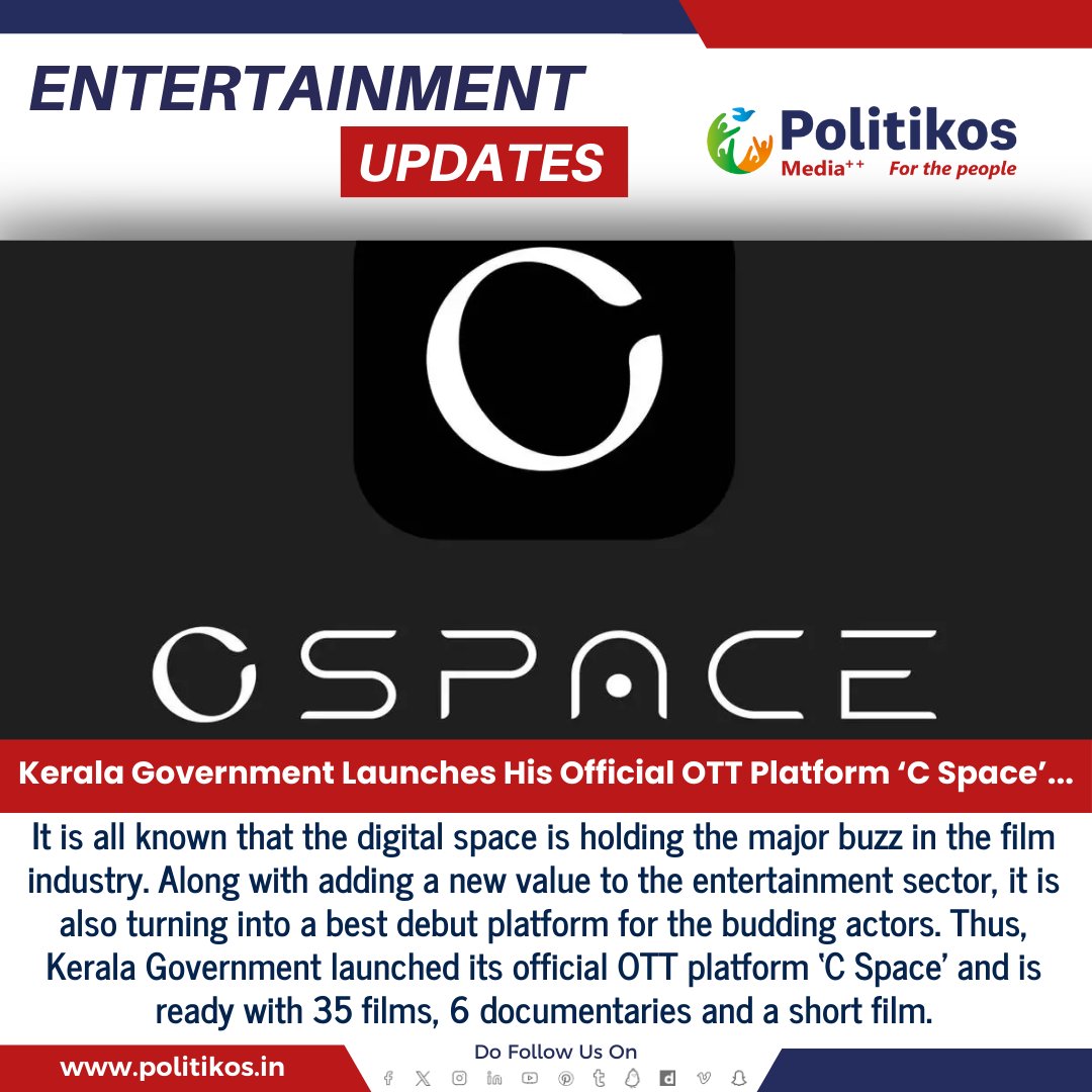 Kerala Government Launches His Official OTT Platform ‘C Space’...
#Politikos
#Politikosentertainment
#Kerala
#CSpace
#OTTPatform
#DigitalInitiative
#KeralaGovernment
#StreamingService
#Entertainment
#OTTLaunch
#DigitalPlatform