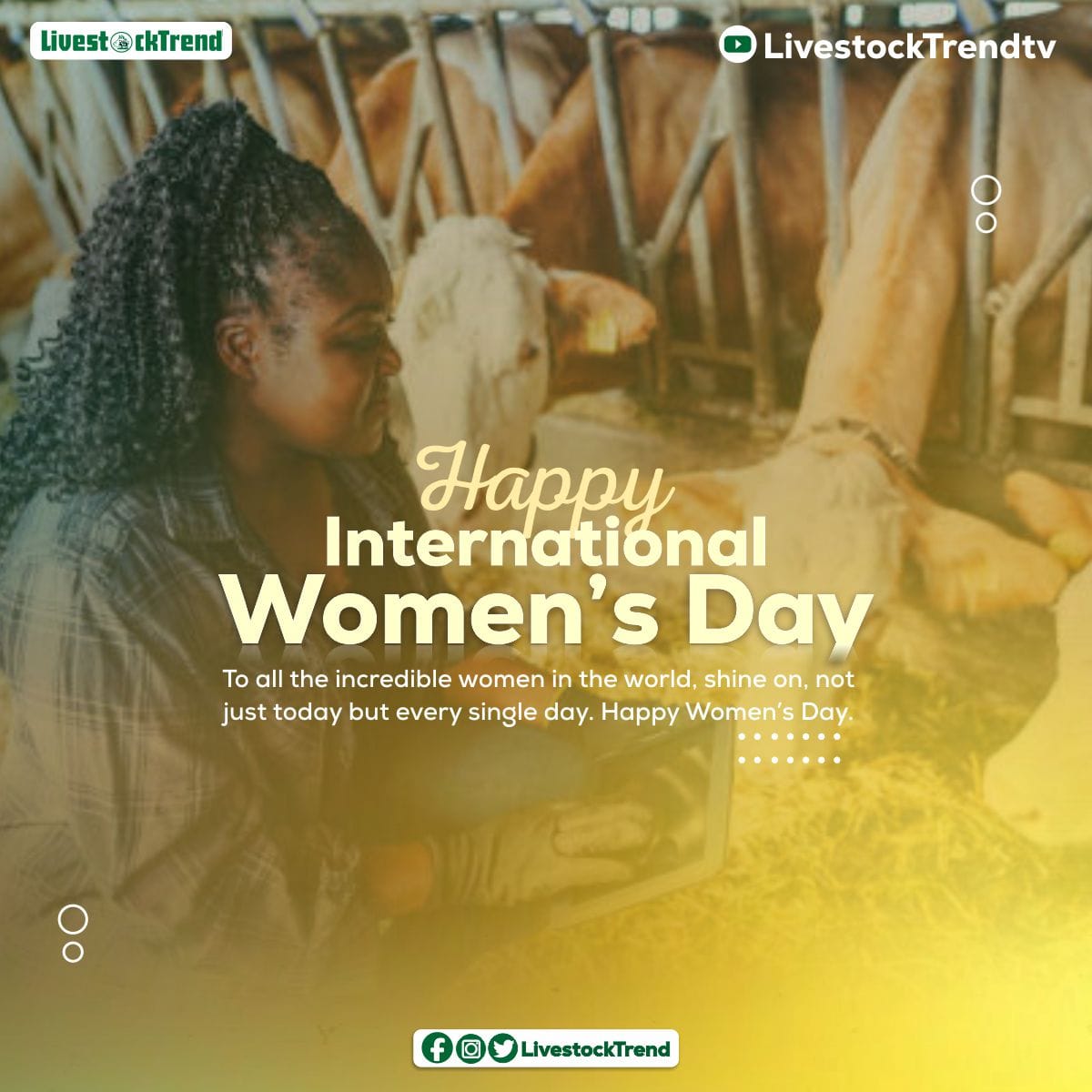 livestocktrend's tweet photo. Today we celebrate all female #livestock #farmers, #veterinarians, #animal #scientists, #dealers and every woman supporting #Livestock_Production or #livestock #value_chain in any way.
You are all super women.
Happy International Women's Day.
#IWD2024 #livestocktrend https://t.co/xEBlnqiES4