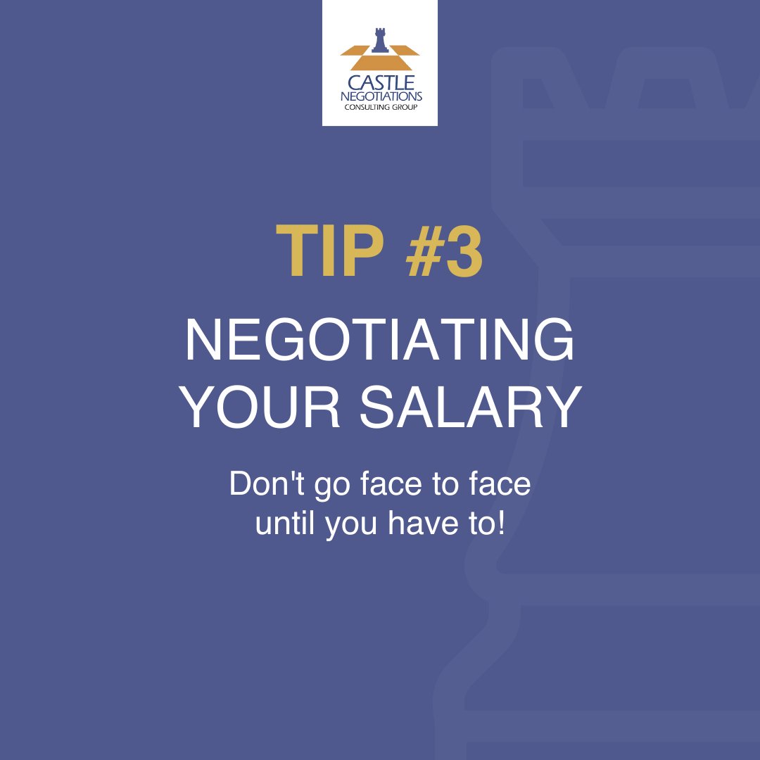 NEGOTIATING YOUR SALARY TIP #3: Don't go face to face until you have to!

In face-to-face negotiations, the more powerful person will usually win out.

People think differently when they're apart, and power hierarchies matter less from a distance. 

#negotiationskills
