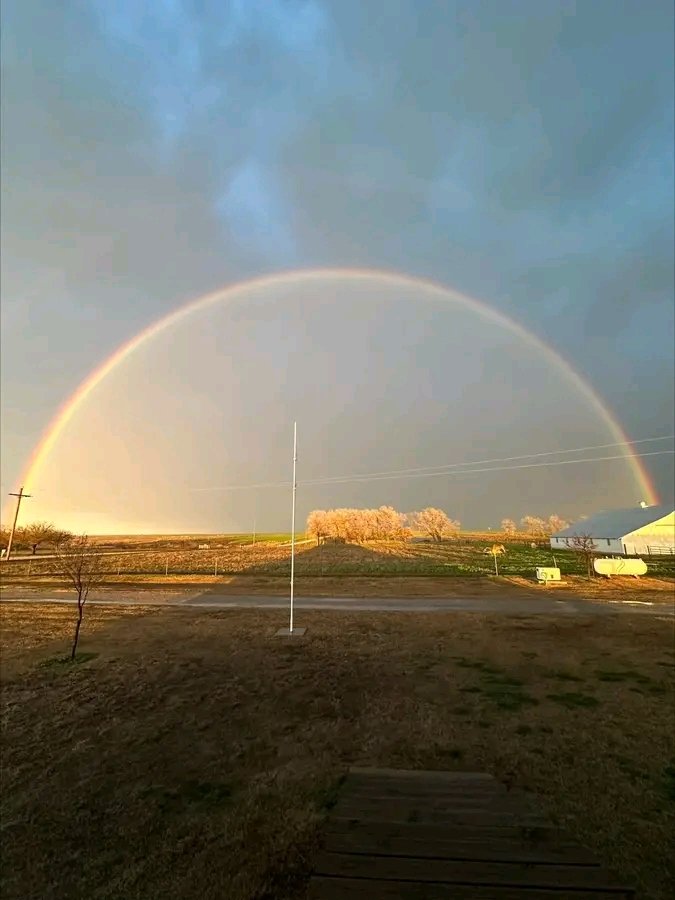 After the storm… ❤️🌈 Photo from Jeff Holdrridge of a rainbow on the backside of the storm in Kingfisher, OK.