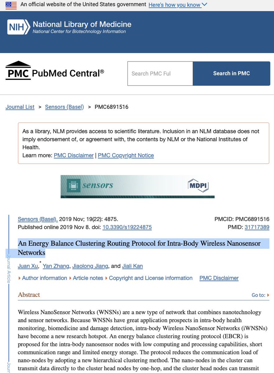 CorinneNokel's tweet image. Cellular Routing. That means Computer Networking through your body, through your veins, blood and tissue.

This is the CORONA routing protocol from China (2019) for IntraBody Cellular Routing

#IntraBodyNanoNetworks

#IoBNT

ncbi.nlm.nih.gov/pmc/articles/P…