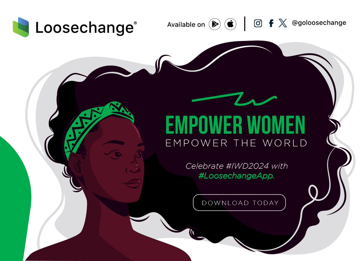goLoosechange's tweet photo. Happy International Women's Day!

 💫 Today, and every day, we celebrate the strength, resilience, and achievements of women around the world. At #LoosechangeApp, we believe in empowering women through financial inclusion. 

By investing in women, we accelerate progress for all. Join us in supporting women-owned businesses, advocating for equal opportunities, and fostering economic independence.
 
Together, let's create a future where every woman can thrive.

Download https://t.co/AwPbj4pcKU via Google playstore and Apple store now!

 #IWD2024 #InvestInWomen #payment #friday #support #women #cashless #Nigeria