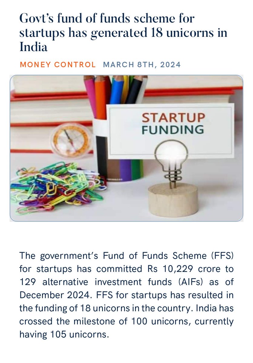 SameerBanchhor2's tweet photo. Govt’s fund of funds scheme for startups has generated 18 unicorns in India
https://t.co/nZLi4u8gT2 via NaMo App https://t.co/5izkXUmVOv