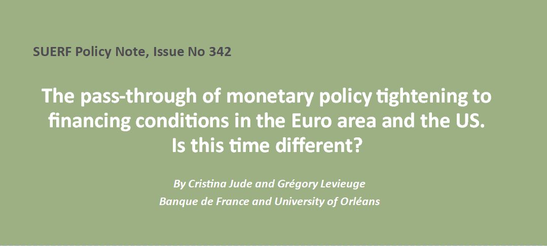 #SUERFpolicynote “The pass-through of monetary policy tightening to financing conditions in the Euro area and the US. Is this time different?” by Cristina Jude &amp; <a href="/GregoryLevieuge/">Levieuge Gregory</a>, <a href="/banquedefrance/">Banque de France</a> &amp; <a href="/Univ_Orleans/">Université d'Orléans</a> tinyurl.com/yu78m4pr

#MonetaryPolicyTransmission #InterestRates