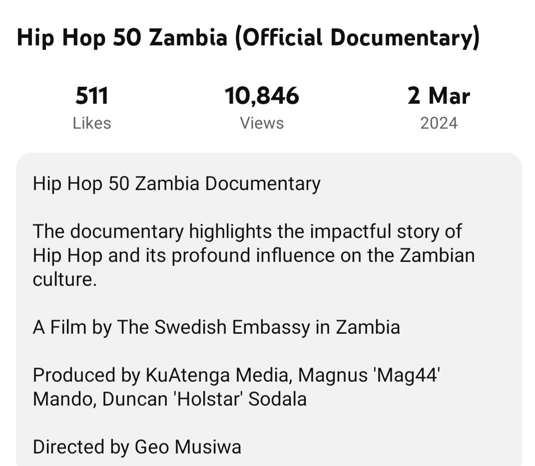 10,000 plus organic views in 6 Days! cc @SwedeninZM @KuAtengaMedia @thenameisMag44 #ZedHipHop50 #Documentary