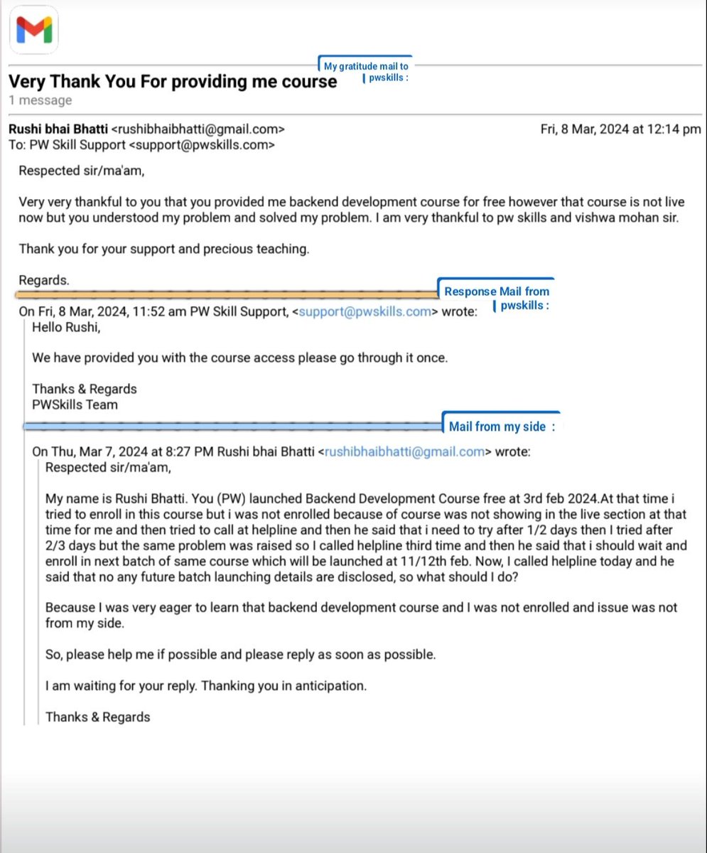 I wanted to thank Pwskills for their free backend development course that started in February!  I had some trouble signing up, but their team was very helpful and got me registered.  While the course isn't available now, I'm appreciative of their support.👏 
#PWSkills #backenddev