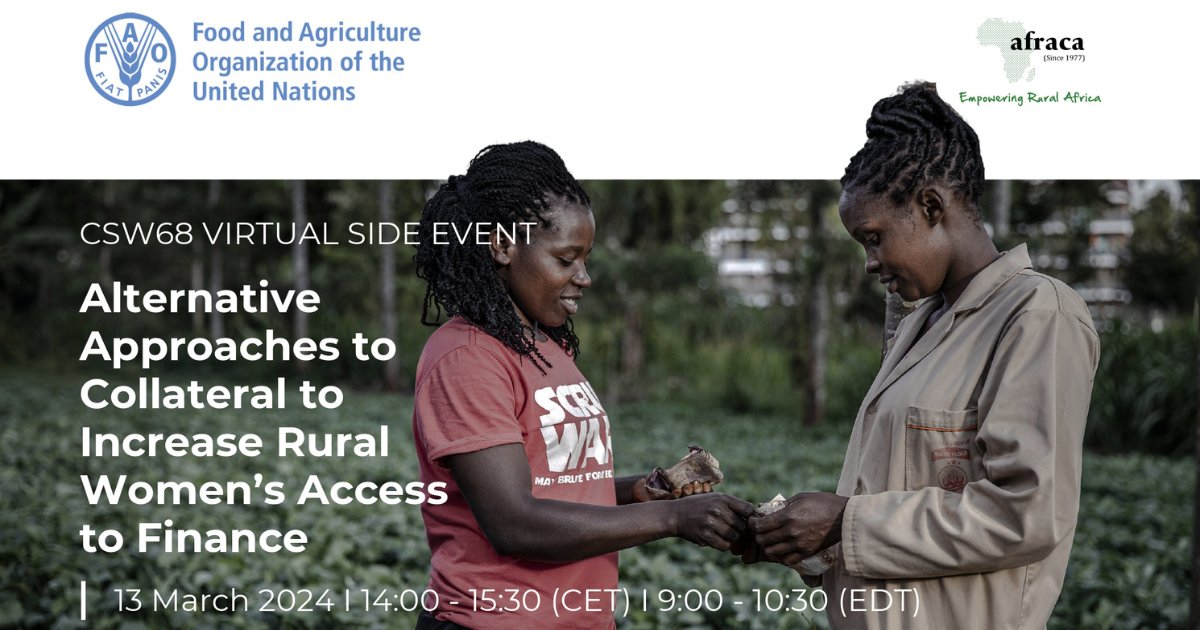 AfracaNews's tweet photo. Women in agrifood systems face financial access challenges despite their vital role in food production. Join us for a discussion on alternative approaches to overcome these barriers and empower women.

Register now:https://t.co/DDxUfjDvVx 
#WomenInAgrifoodSystems #CSW68 #IWD2024 https://t.co/WpAXc5kh78