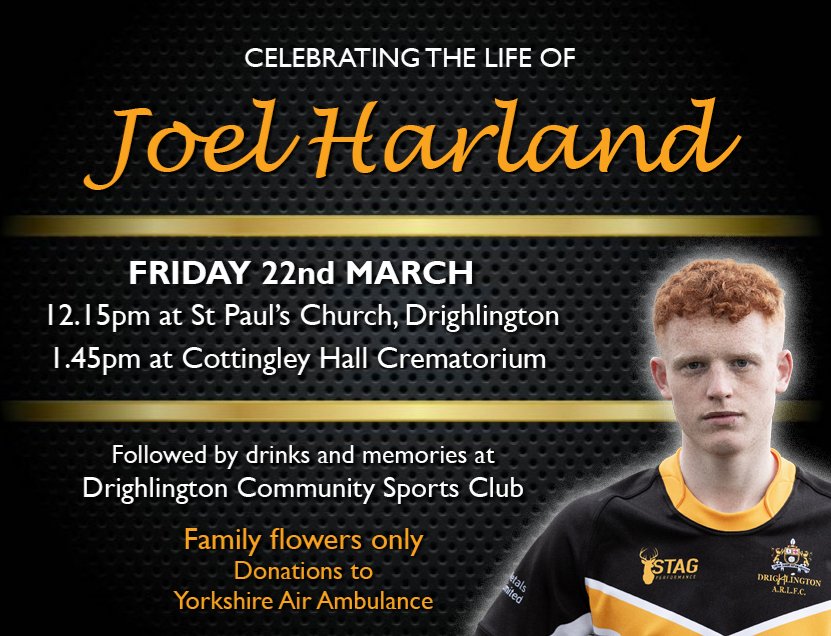 Joel's family have asked us to share details for his funeral on Friday 22nd March. We're sure his many friends will want to join us in celebrating Joel's life 🖤💛