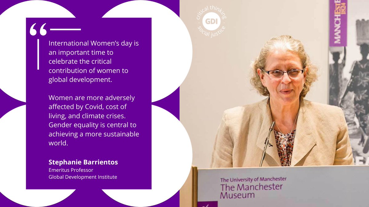 GlobalDevInst's tweet photo. “International Women’s day is an important time to celebrate the critical contribution of women to global development.” 
You can read more from Prof Stephanie Barrientos on gender and work here: https://t.co/WtmBALO6yb

#InternationalWomensDay #IWD2024 #InspireInclusion https://t.co/NVwXb94E8X
