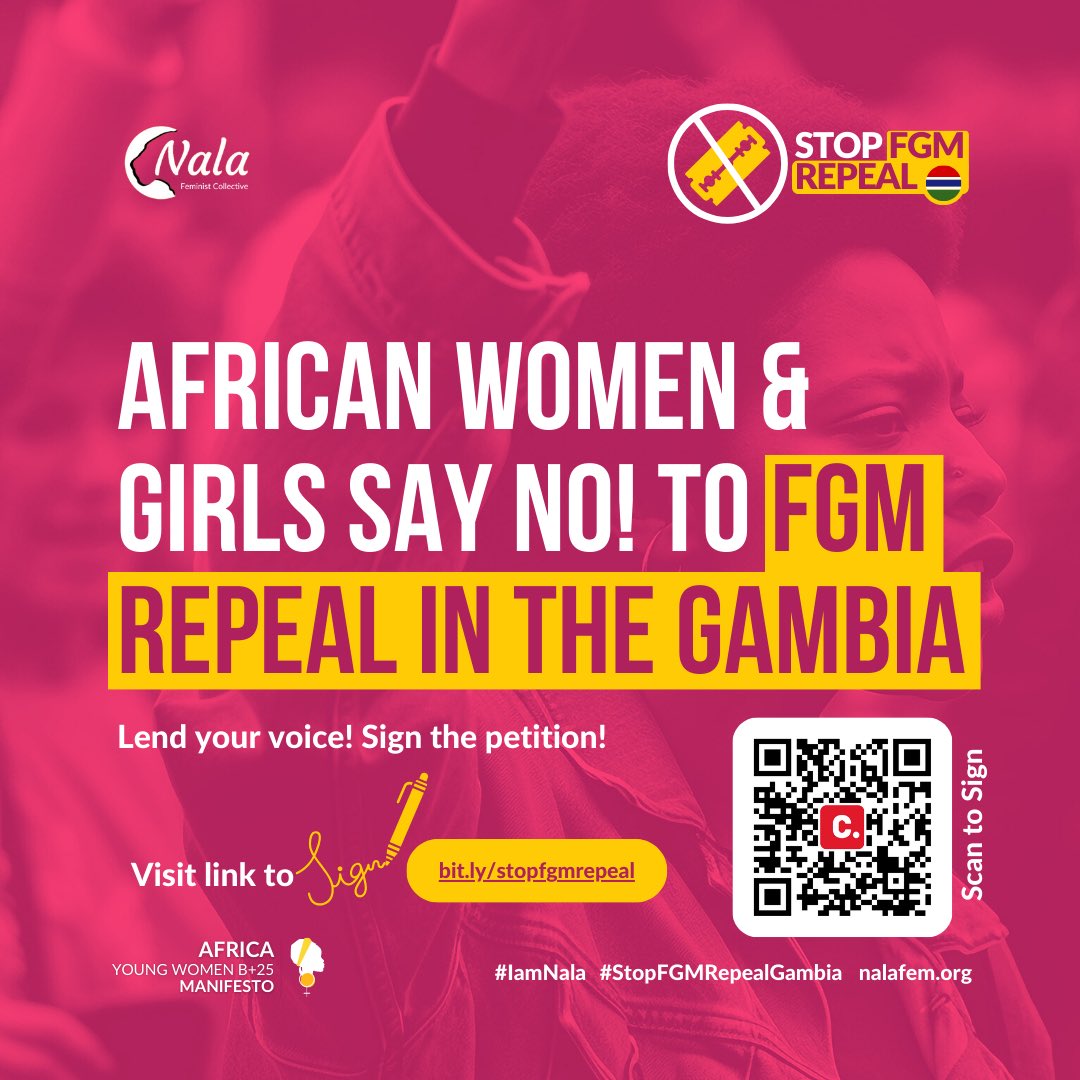 WHAT IS HAPPENING IN THE GAMBIA?! As the entire world is celebrating #InternationalWomensDay , Young women and girls in The Gambia face a serious threat due to a proposed repeal of the ban on Female Genital Mutilation (FGM). SIGN PETITION NOW 👇🏽 bit.ly/stopfgmrepeal