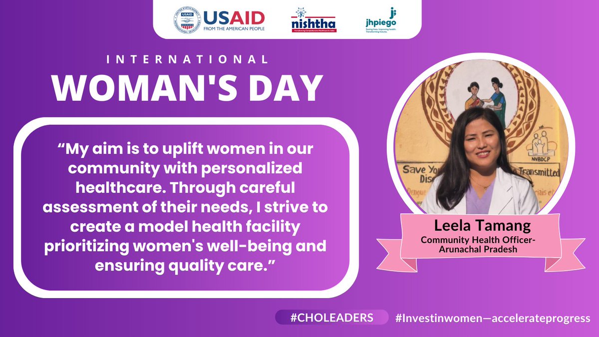 Meet #LeelaTamang, the force behind #transforminghealthcare in #ArunachalPradesh! As a dedicated #CHO, Leela's vision is clear: to uplift #women through personalized healthcare. Her leadership has not only earned national recognition but also trust of her community.

#IWD2024