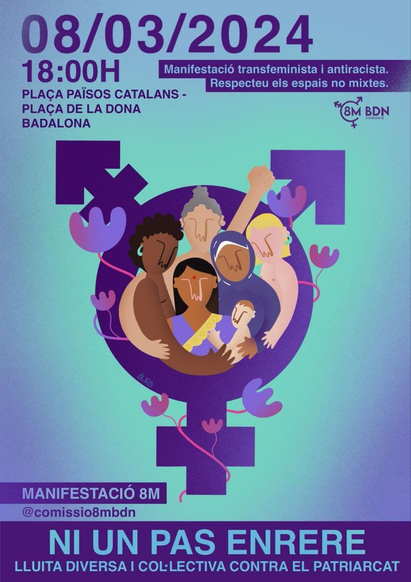 AnticapiBNord's tweet photo. Avui #8M totes al carrer!
Ni un pas enrere, lluita col·lectiva i diversa contra el patriarcat!
💜📚 Berenar Bloc #Educació feminista @FampasBadalona
🕛 17 h
📌 Plaça Països catalans #Badalona
⚧️ Manifestació #8MBdn
🕛 18h
📌 Plaça Països catalans https://t.co/i9V2D86N80