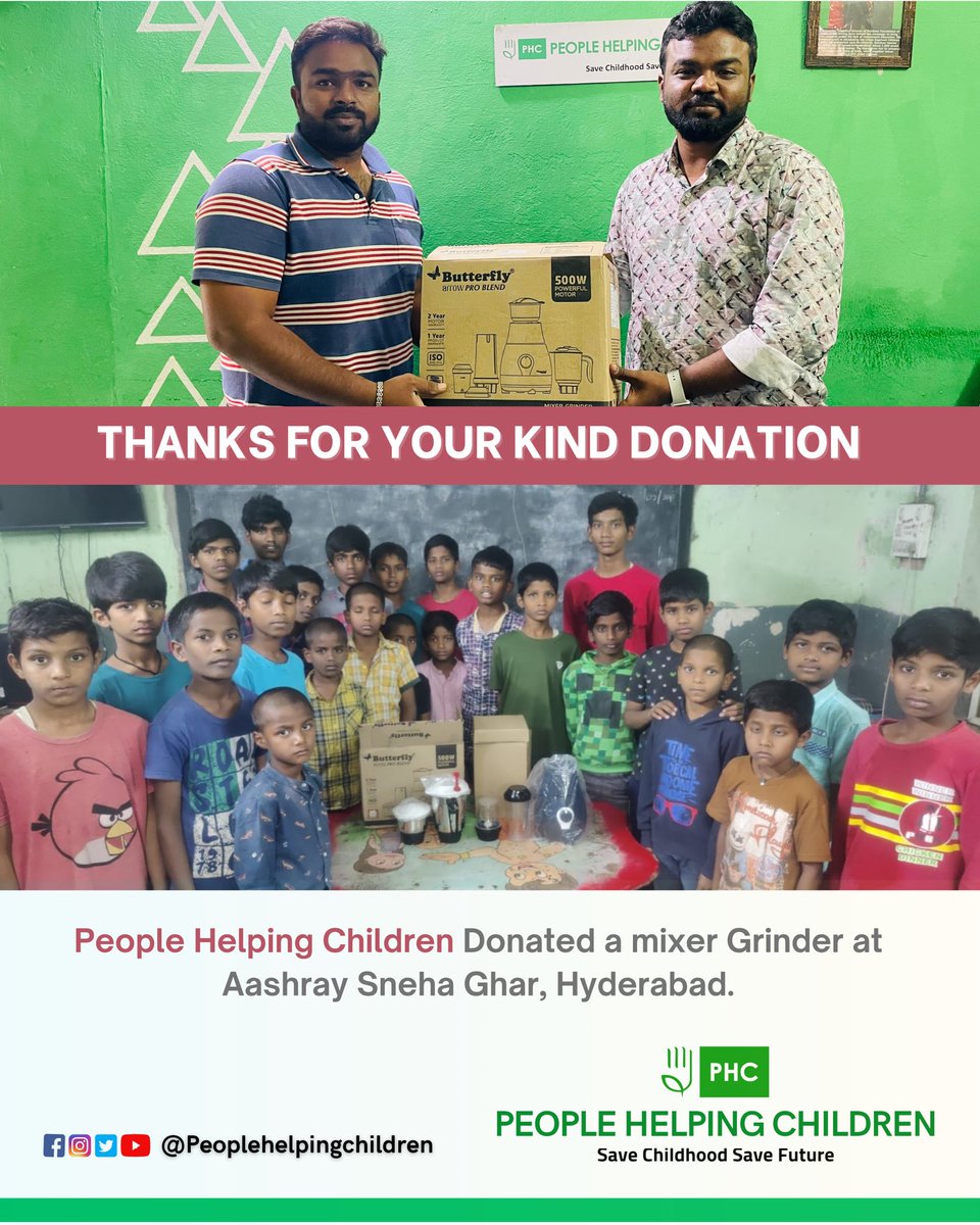 People helping children Donated a mixer Grinder at Aashray Sneha Ghar, Hyderabad

#Donation #update #peoplehelpingchildren #donated #mixergrinder #boyshome