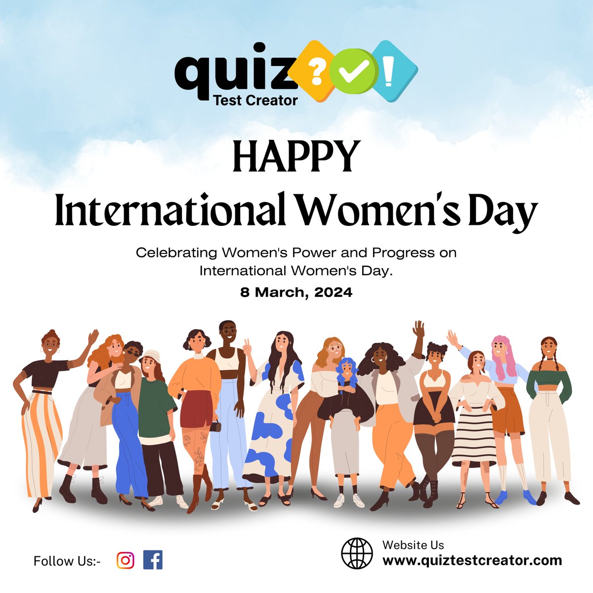 QuiztestCreator's tweet image. 🌸 Happy International Women&apos;s Day from Quiztestcreator!🌸
Empowering the world, one woman at a time. Celebrating the remarkable power and progress of women on International Women&apos;s Day!  👩✨

 #IWD2024 #EmpowerWomen #EqualityForAll #InspitionalWomen #Quiztestcreator