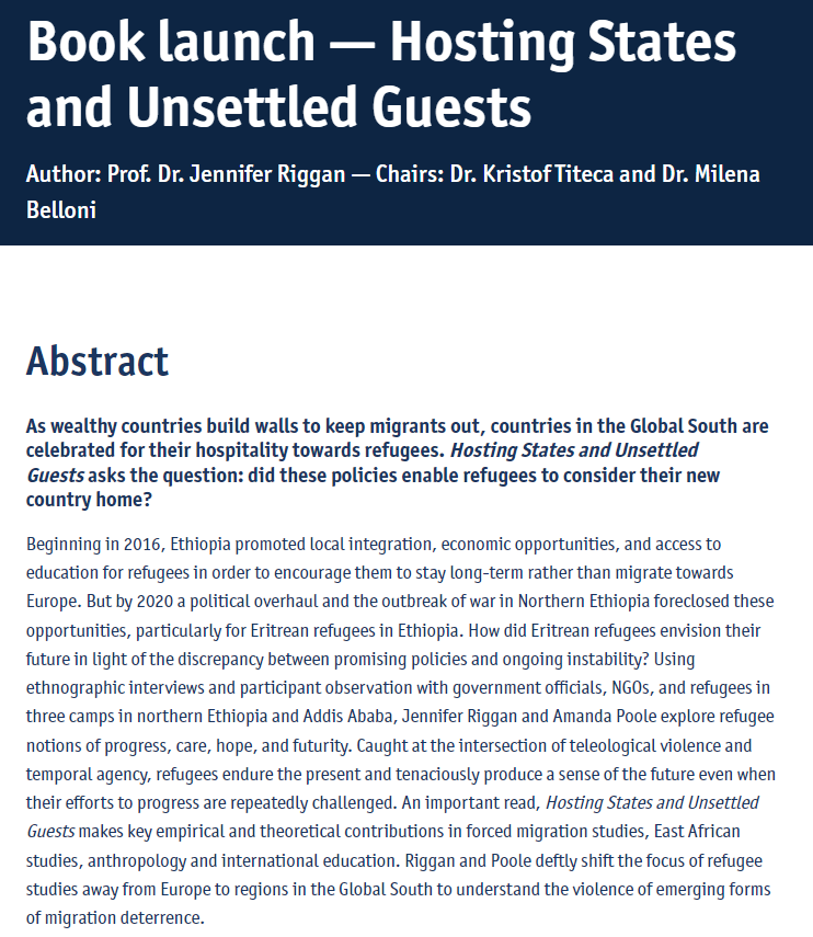 migloba's tweet photo. 📢📢BOOK LAUNCH EVENT by @migloba and @IOBUA, on the 14th of March, 3pm-4:15 pm (online/or campus):
'HOSTING STATES AND UNSETTLED GUESTS: ERITREAN REFUGEES IN A TIME OF MIGRATION DETERRENCE' by Prof. @jariggan and Dr. Amanda Poole
Info/registration👇
https://t.co/LfJHU2fkTa https://t.co/7kGauPgkW2