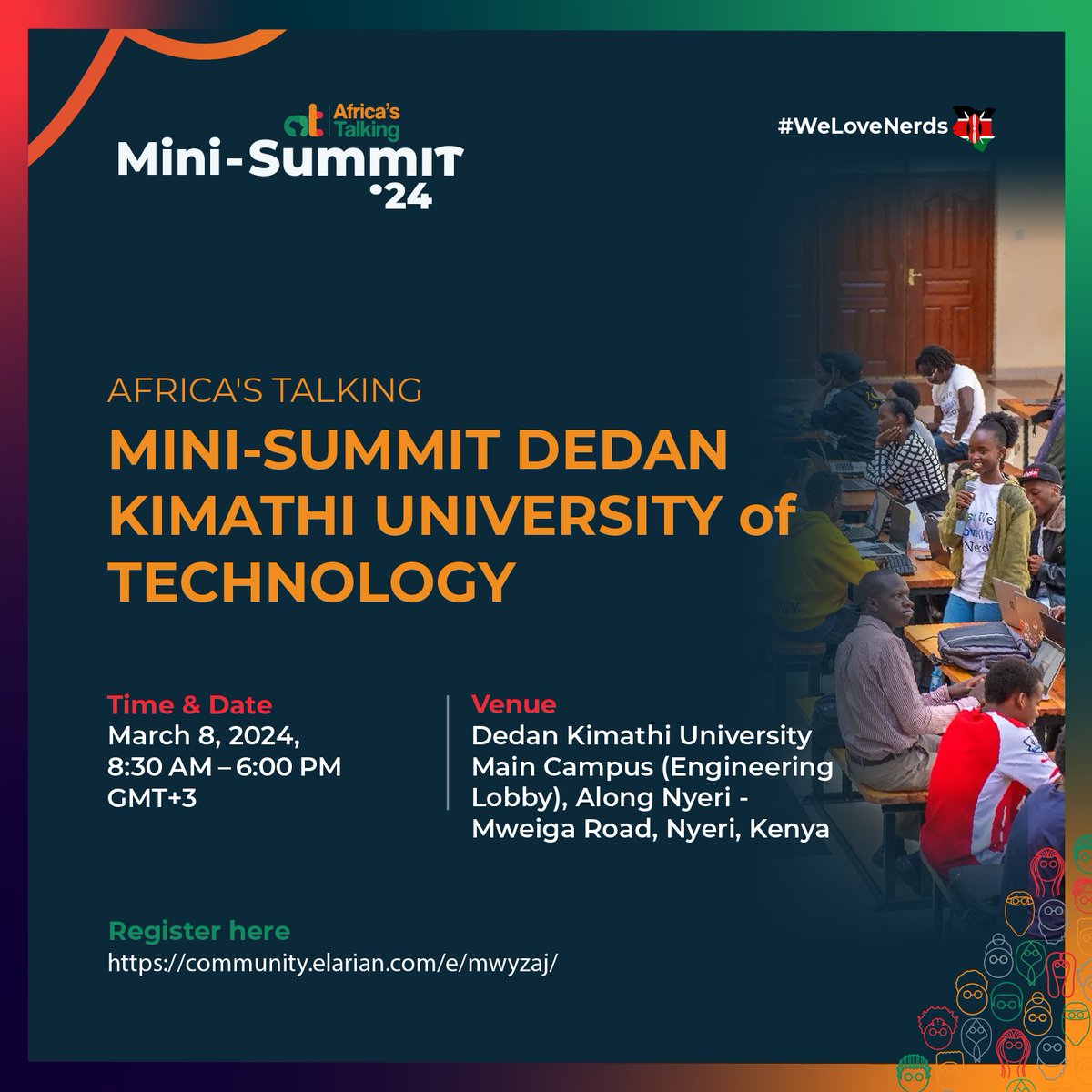 csokimathi's tweet photo. Join the session live from Dedan Kimathi University 🎥
Click this link to join in: https://t.co/YwpZstejVL
Otherwise, to join by phone, dial +254 20 3893887 and enter this PIN: 479 881 680 8711#
#CSoK #BuildWithAT #WeLoveNerds https://t.co/OceEEnEV00