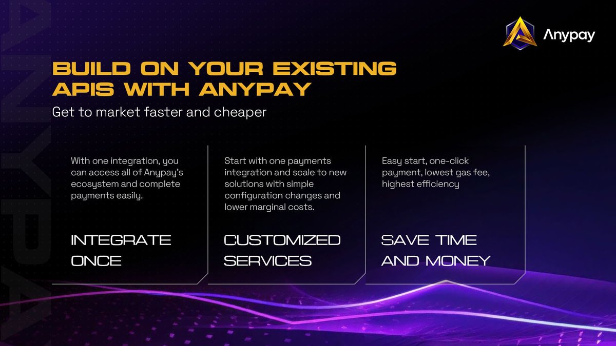 AnypayWeb3's tweet photo. 🍃Start with one payments integration and scale to new solutions with simple configuration changes and lower marginal costs.#Web3 #cryptocurrency 

☀️🥳With one integration, you can access all of #Anypay's ecosystem and complete payments easily. https://t.co/TIkocU2aLT