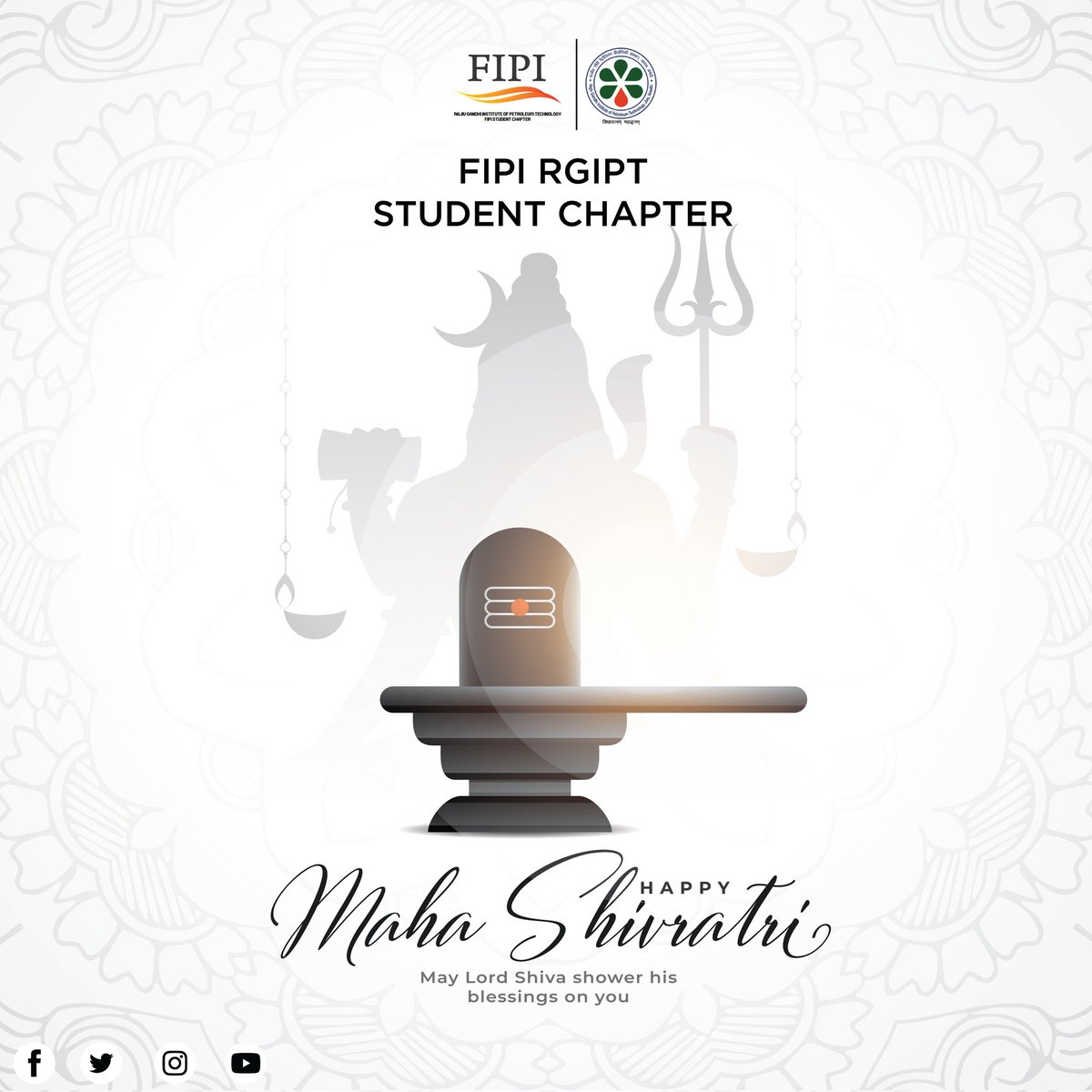 'Embrace the stillness within, as the night of Maha Shivratri unveils the cosmic dance of Lord Shiva. In the silence, find the rhythm of your soul and the serenity of divine blessings. Har Har Mahadev!'

Greetings from FIPI RGIPT Student Chapter