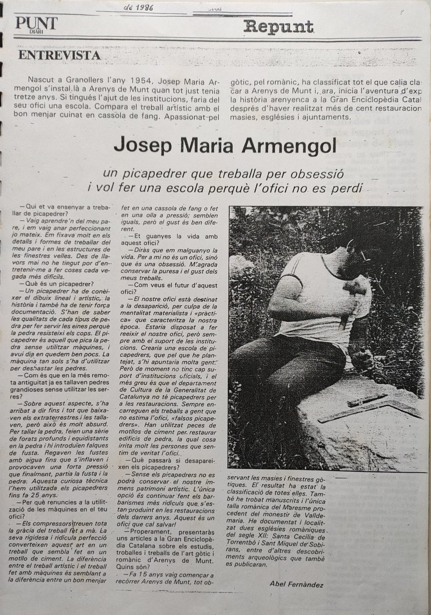 aop_org's tweet image. Crec que aquest article del 1986, sempre he tingut les ganes de tenir una escola dels Oficis. Com a President de l'Associació dels Oficis i el Patrimoni hi estic lluitant cada dia de tot cor! #Oficis