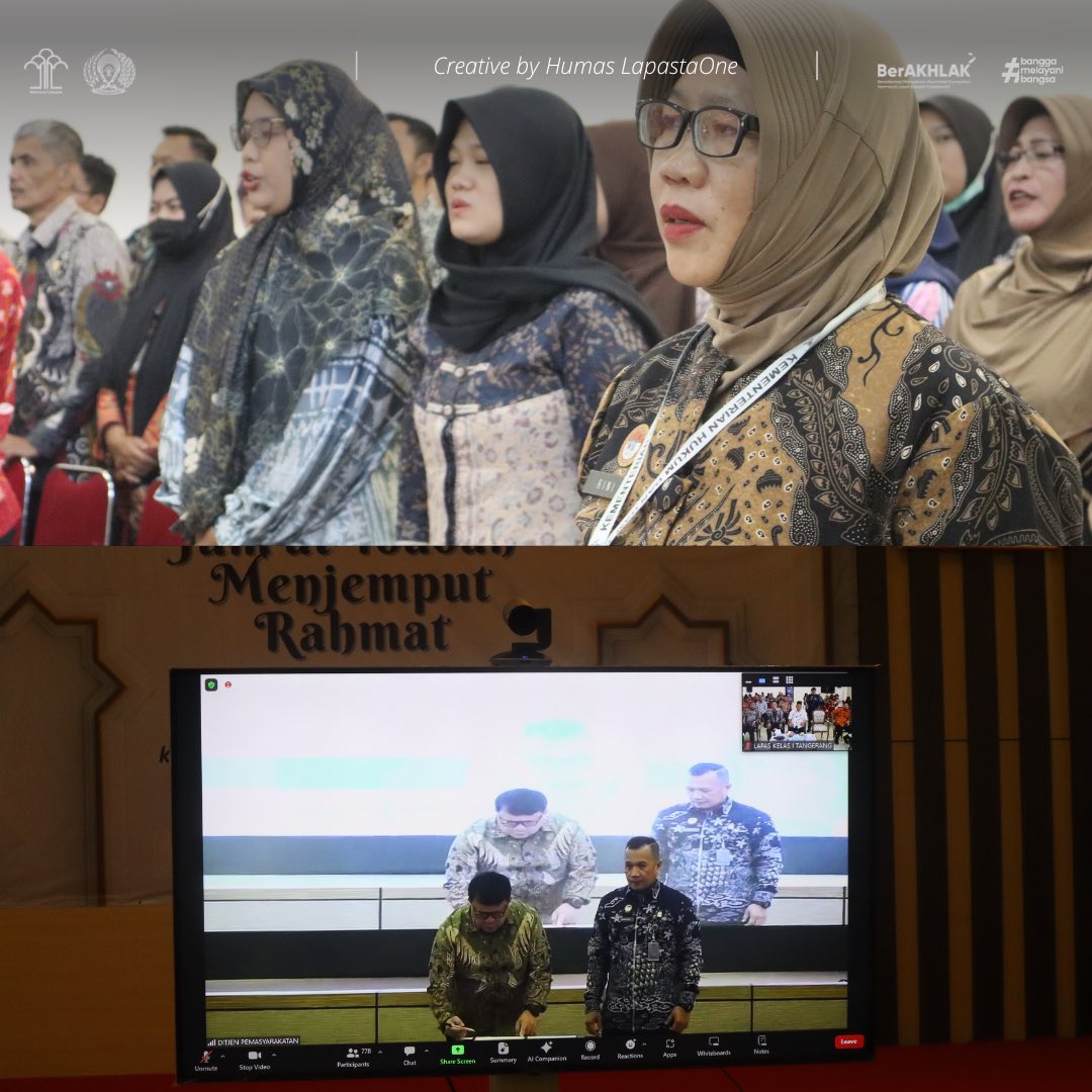 Lapastaone01's tweet photo. Tangerang, 8 Maret 2024 Kepala Lapas Kelas I Tangerang, Fikri Jaya Soebing, didampingi Jajaran pejabat struktural, dan Pegawai mengikuti acara pembukaan Hari Bakti Pemasyarakatan yang ke-60 melalui Zoom Meeting yang digelar di Aula Lapas Kelas I Tangerang. https://t.co/k0Vrbm4GGy