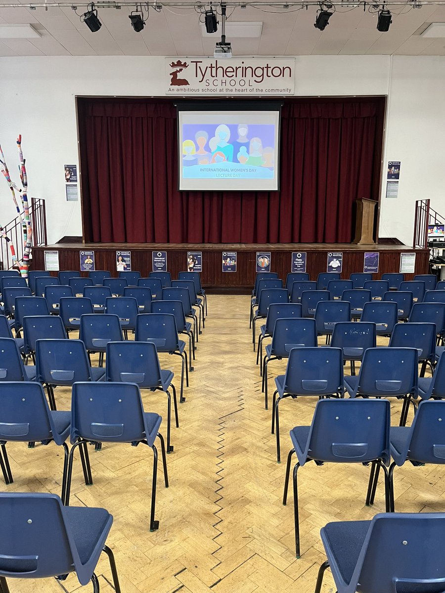 All set up in the Main Hall for today’s International Women’s Day Lecture Day! 💜💚🤍