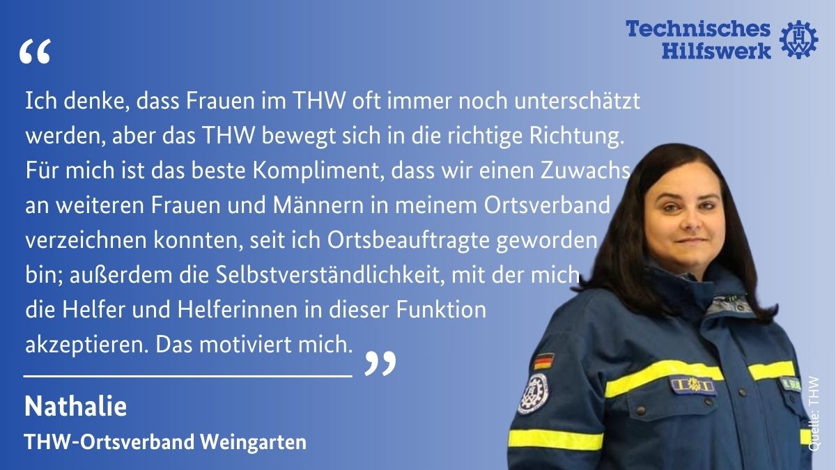 Weiter geht's mit unseren starken Frauen im THW: Nathalie ist als Ortsbeauftragte die Chefin ihres Ortsverbands.