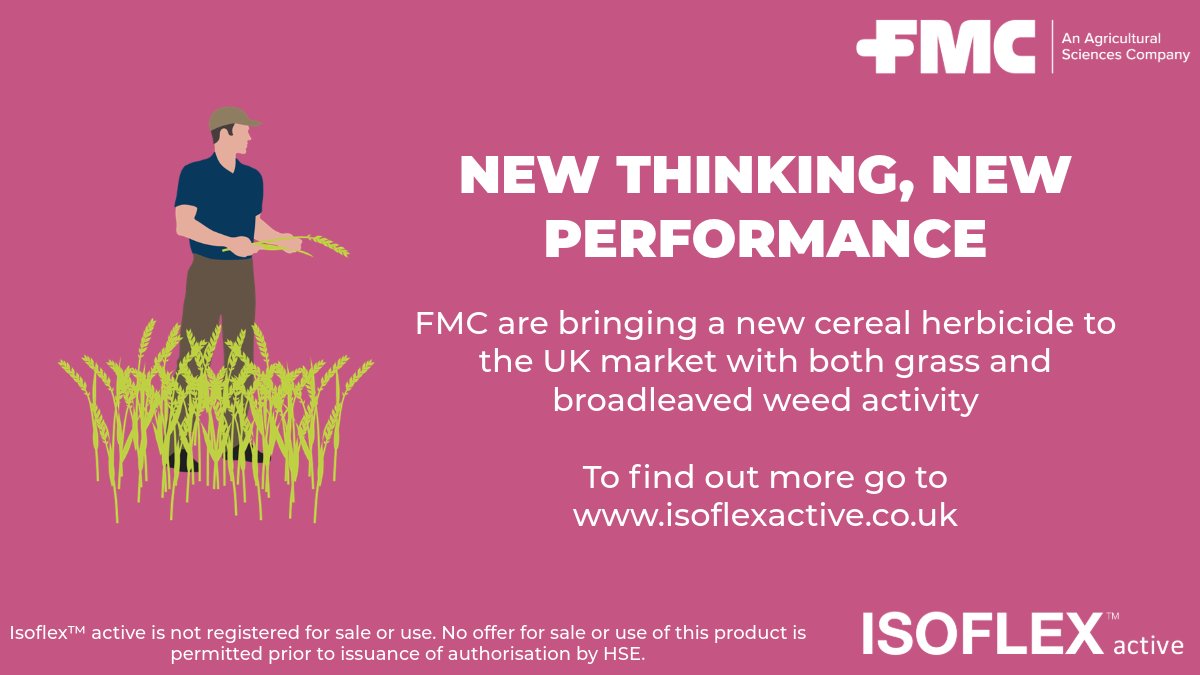 FMCAgroUK's tweet photo. 📢 Have you heard? 

FMC have a NEW cereal herbicide in development called Isoflex™ active which has activity on 

✅ Grassweeds
✅ Broadleaved weeds

If you want to find out more, go to, https://t.co/r6tyXJb7JY where you can also register your details for Isoflex™ active product updates 🖊️🗒️

#newthinking #newperformance #grassweeds #broadleavedweeds #cereals