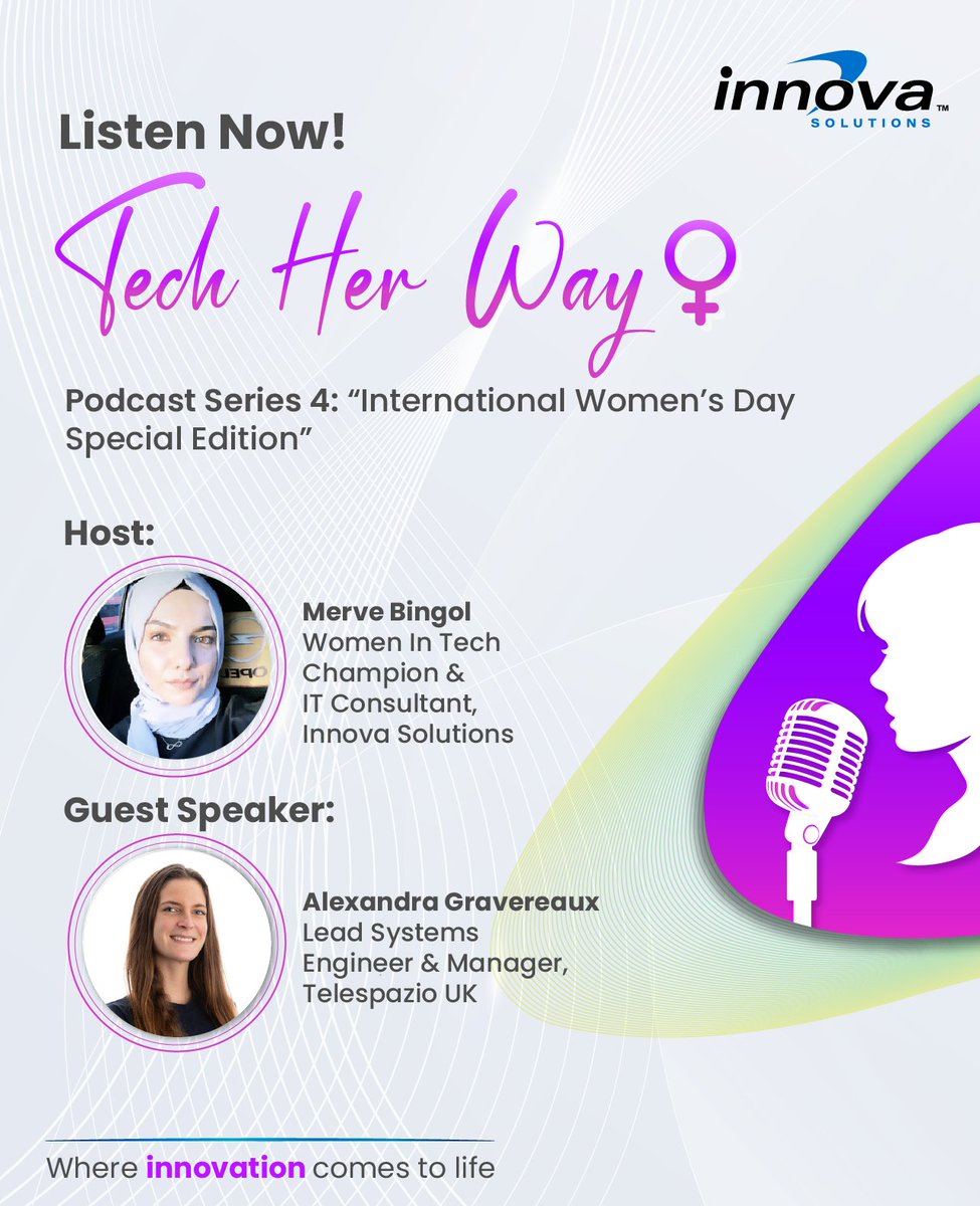 innovasolutions's tweet photo. Join Merve Bingol, IT Consultant at Innova Solutions, and Alexandra Gravereaux, Lead Systems Engineer &amp; Manager in Telespazio UK, in our empowering "International Women’s Day Special Edition" podcast! Tune in now
https://t.co/bFYqZ4AmzC
https://t.co/2b9W63Pr1i
#InnovaSolutions https://t.co/DBNQLkHuxg