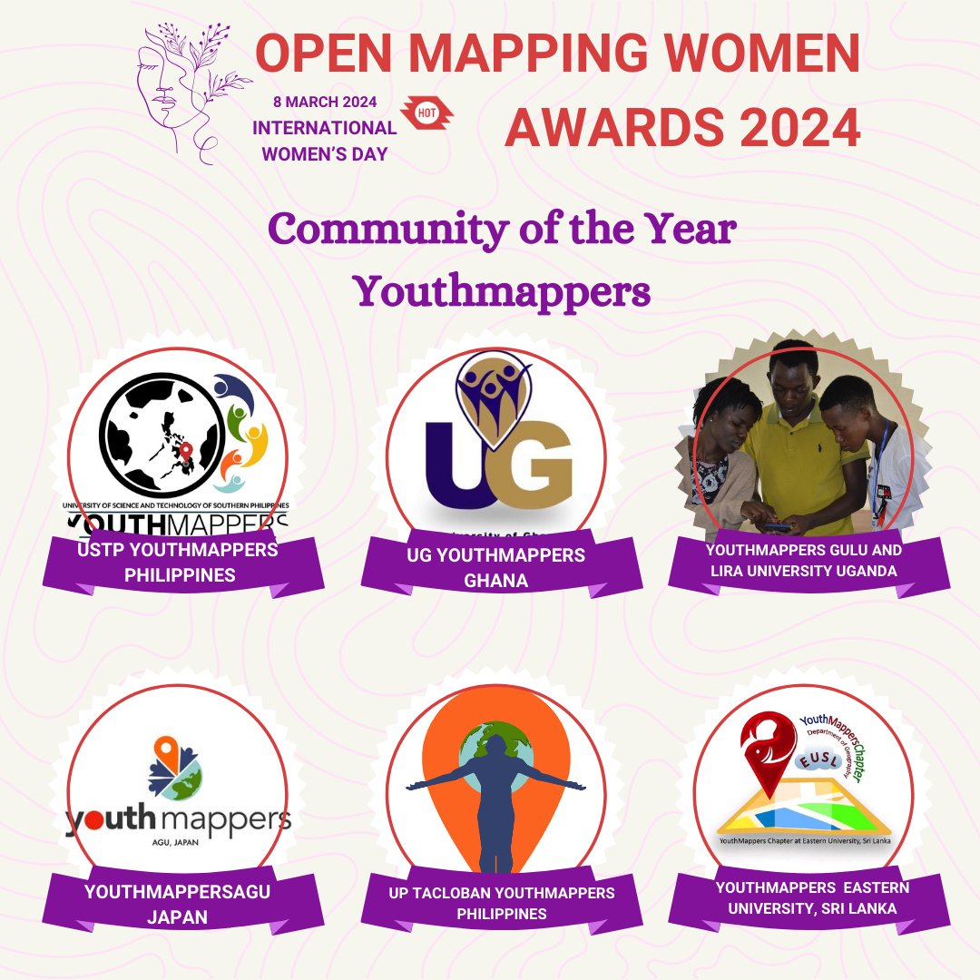 @localsmappers @LadiesMapZim @DelightedW80880 @uniquemappers @sriLankaOSM @OSM_ID @mapbeks @PistaNgMapa @geoladiesph @BNHRdotXYZ #openstreetmap #OpenMappingWomenAwards2024 #IWD2024 #youthmappers 🤙@Youthmappers Network 🇬🇭UG YouthMappers 🇯🇵YouthmappersAGU 🇱🇰Youthmappers Eastern University 🇺🇬Youthmappers GULU University & Youthmappers Lira University 🇵🇭USTP Youthmappers & UP Tacloban Youthmappers