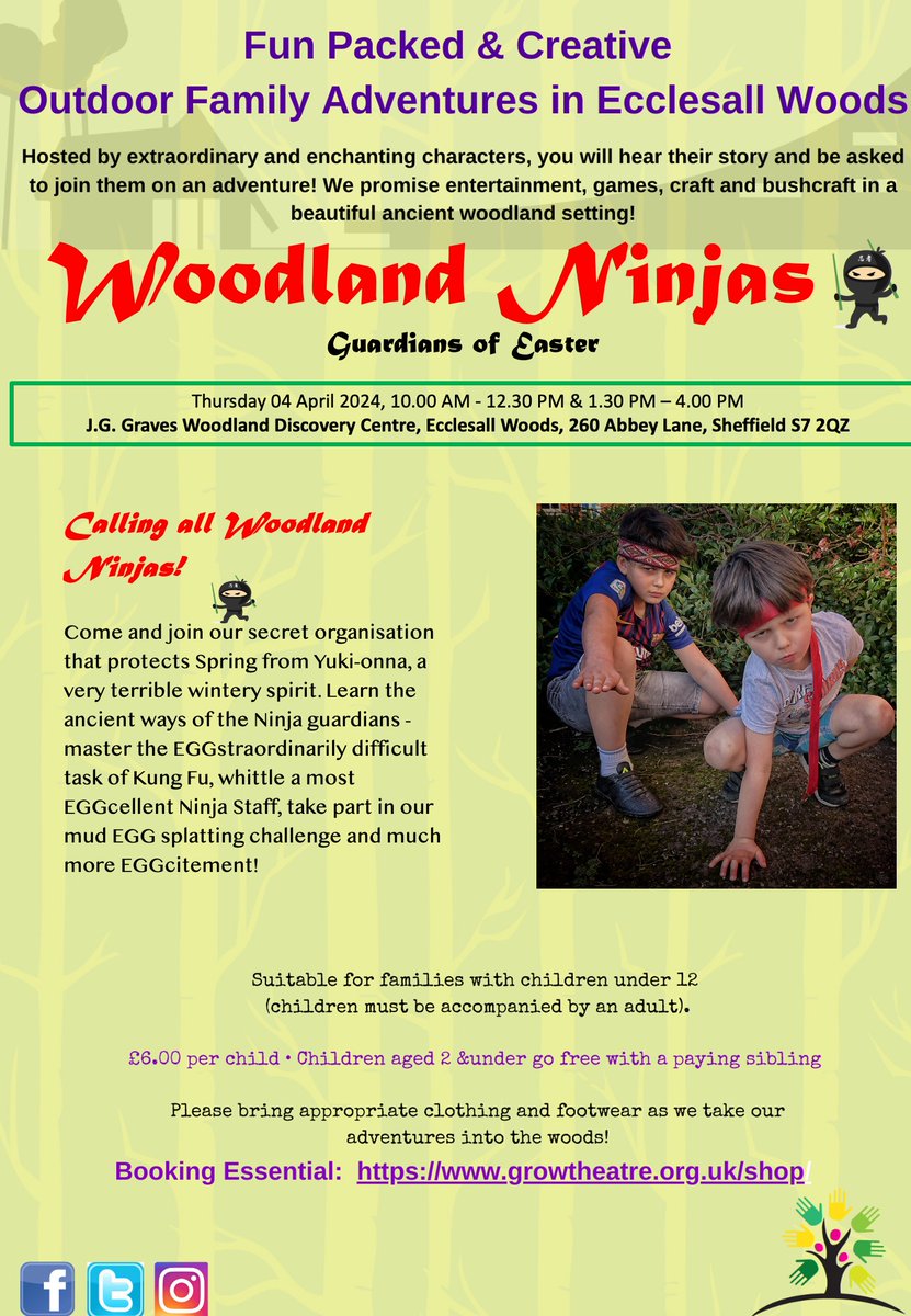WoodlandCoffee's tweet photo. ★ ★ Thurs April 4th 2024: @Growtheatre #Woodland Ninjas: Guardians of #Easter! #Family Adventures in @Ecclesallwoods.

Sessions 10am &amp; 1.30pm. Book Here: https://t.co/6UZhiSMilV

We're open 9.50am-4pm.

@ParksSheffield @theoutdoorcity
#sheffieldissuper #SheffEvents #SheffKids https://t.co/0gLmGvR6GD