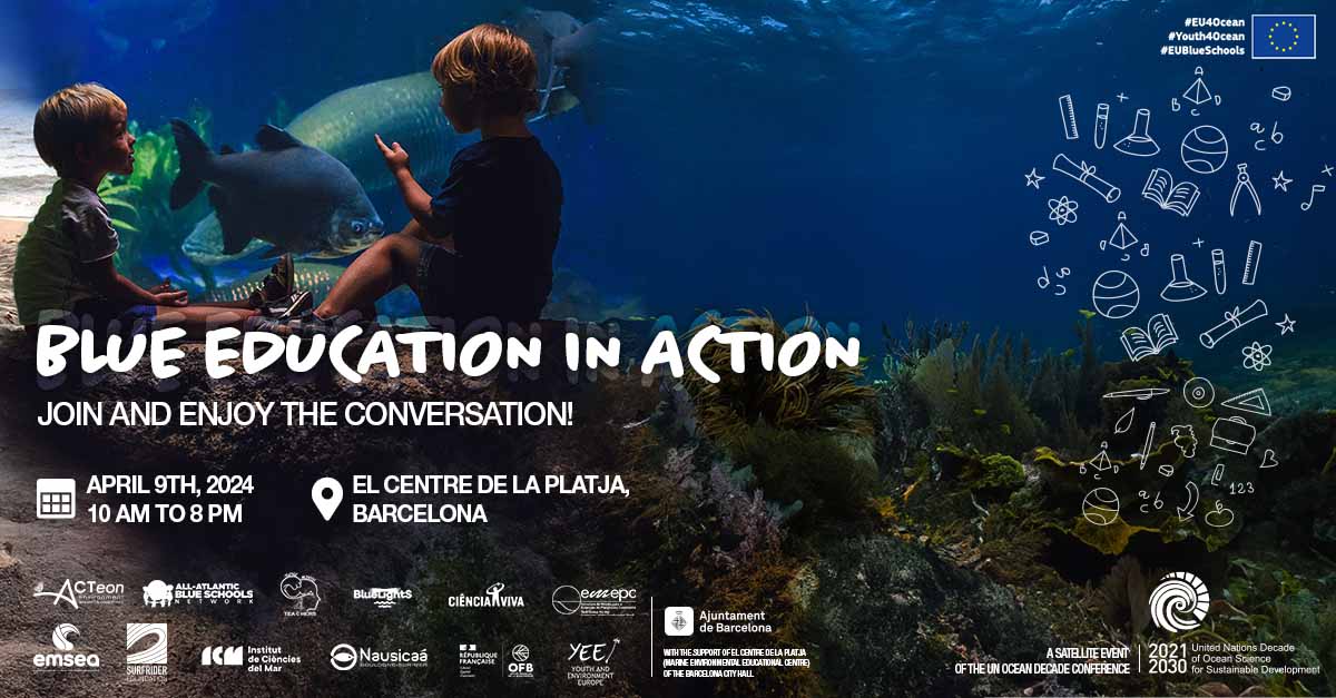 👩‍🎓🐬#BlueEducation in Action: join and enjoy the conversation! 🌊🏄‍♀️ On April 10th, in Barcelona, join the group of pupils, students, teachers, scientists and local authorities: share your experiences, and co-develop future blue education concepts with us👉t.ly/E2A5v