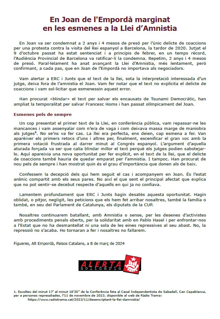 Breu explicació del què ha passat amb les esmenes estrella dels negociadors.

✔️ Suposat blindatge pel cas <a href="/tsunami_dem/">Tsunami Democràtic</a>
✔️ Ampliació temporal per salvar el convergent Francesc Homs.
❌ Cap cas a les peticions públiques i privades per fer constar el delicte de coaccions a la llei.