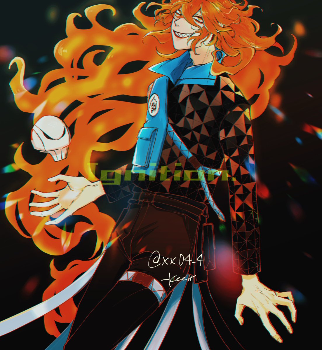 long hair 1boy male focus solo smile orange hair pants  illustration images