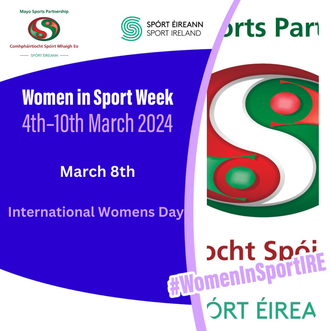 INTERNATIONAL WOMENS DAY 2024 Join us as we celebrate all you amazing women out there !! ✅Check out Mayo Sports Partnerships Women in Sport Week Calendar: shorturl.at/fksxB ✅Visit : sportireland.ie/women-in-sport… Contact : msp@mayococo.ie #IWD24 #womeninsportire Week 2024