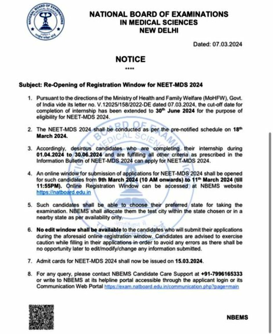 This must be challenged in Supreme Court!  

Admit Cards to be issued on March 15 (3 days before exam). All centers are full in Madhya Pradesh, North East and other hotspots. Now students will ah e to travel FAR off for no fault. 
#NEETMDS2024
#RescheduleNEETMDS2024toJULY