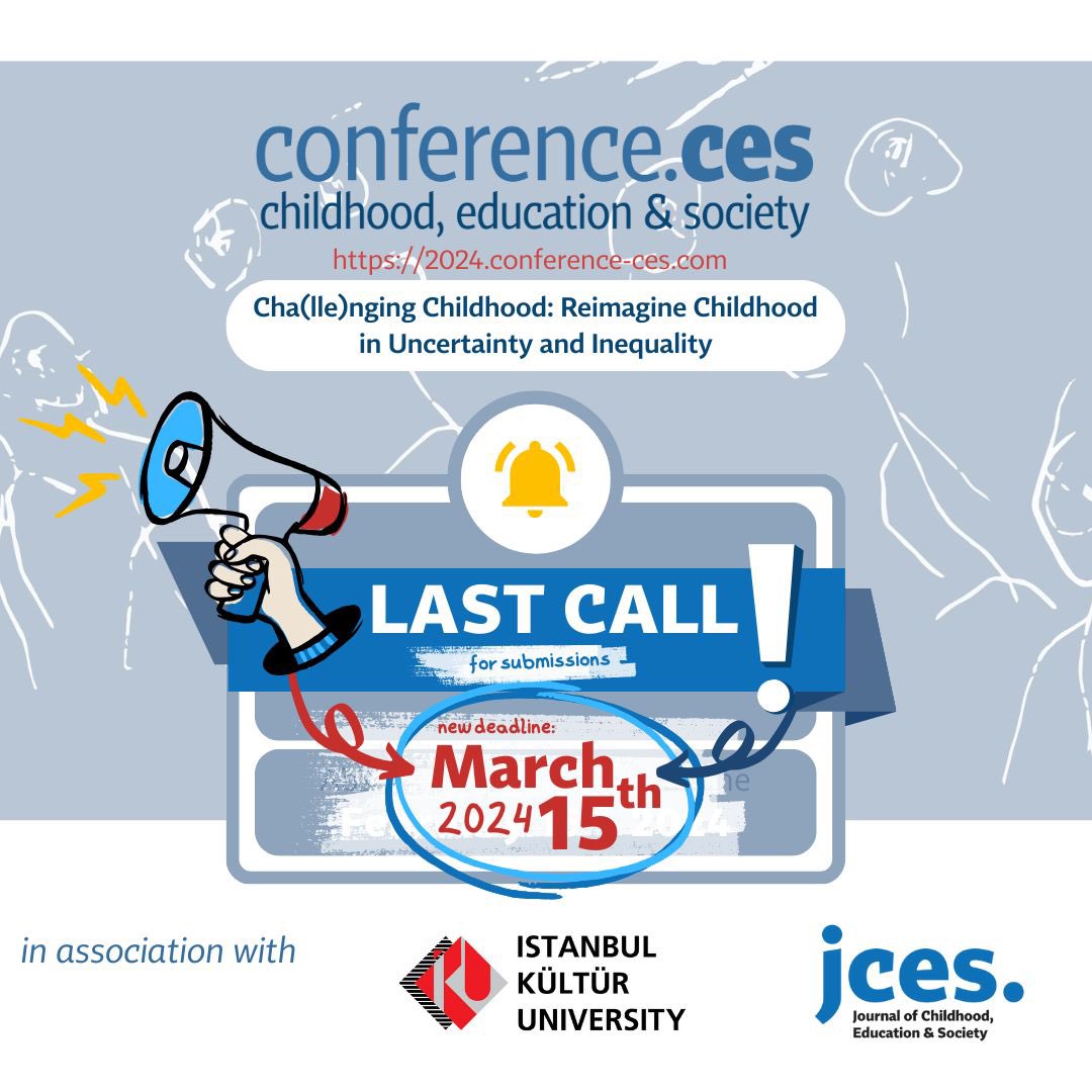 ConferenceCES's tweet photo. 🚨Last call for abstract submissions: The deadline is extended to March 15th! It is the last week to complete unfinished applications on the system. 

For more info: https://t.co/8ryIuUrvto

#LastCall #ConferenceCES #ChallengingChildhoods #ChangingChildhoods #AbstractDeadline https://t.co/IZ5cZFolsM