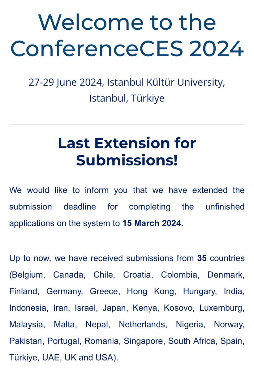 ConferenceCES's tweet photo. 🚨Last call for abstract submissions: The deadline is extended to March 15th! It is the last week to complete unfinished applications on the system. 

For more info: https://t.co/8ryIuUrvto

#LastCall #ConferenceCES #ChallengingChildhoods #ChangingChildhoods #AbstractDeadline https://t.co/IZ5cZFolsM